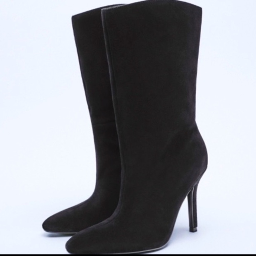 Zara Black Suede Heeled Boots. NWT. Size U.S. 6/36.